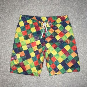 Mambo Australia Mens Multicolor Watercolor Checkerboard Board Shorts Size L 36